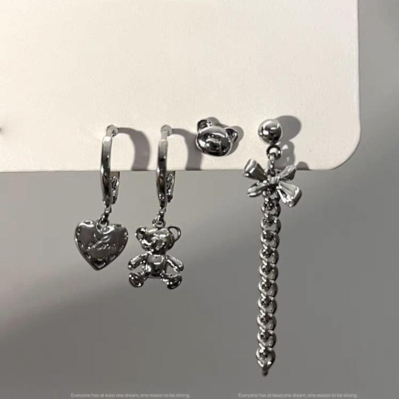 Set de Pendientes Retro Color Plata Envejecida Metal Borla Cadena Pendiente Irregular Geométrico Pendientes de Aro para Mujer Chica