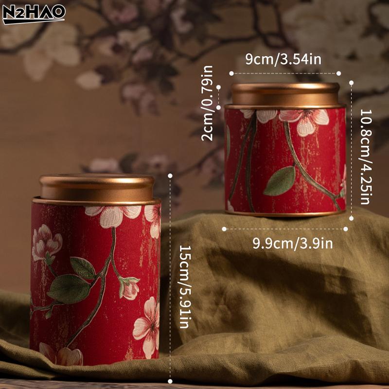 1PC Exquisite Flower Prints Round Tea Tin Tea Storage Snack Storage Box Kitchen Sealed Canister Chinese Style Tea Box Convenient