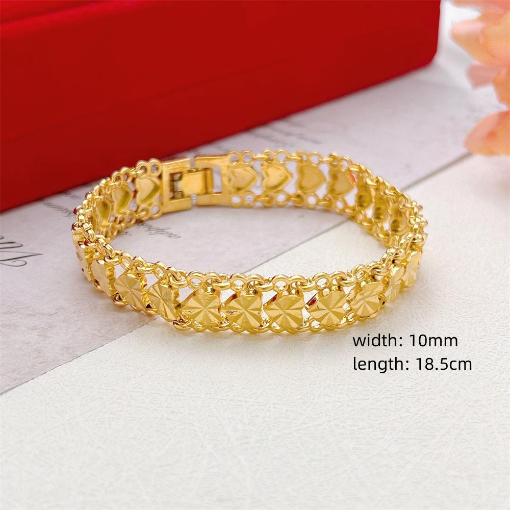 Sand Gold Bracelet Women's Wide Edge Love Strap Flower Bracelet Hand String Vacuum Gold Plated Bracelet Jewelry