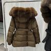 European winter natural fox big fur collar down jacket women's medium and long waist thickened warm hooded jacket