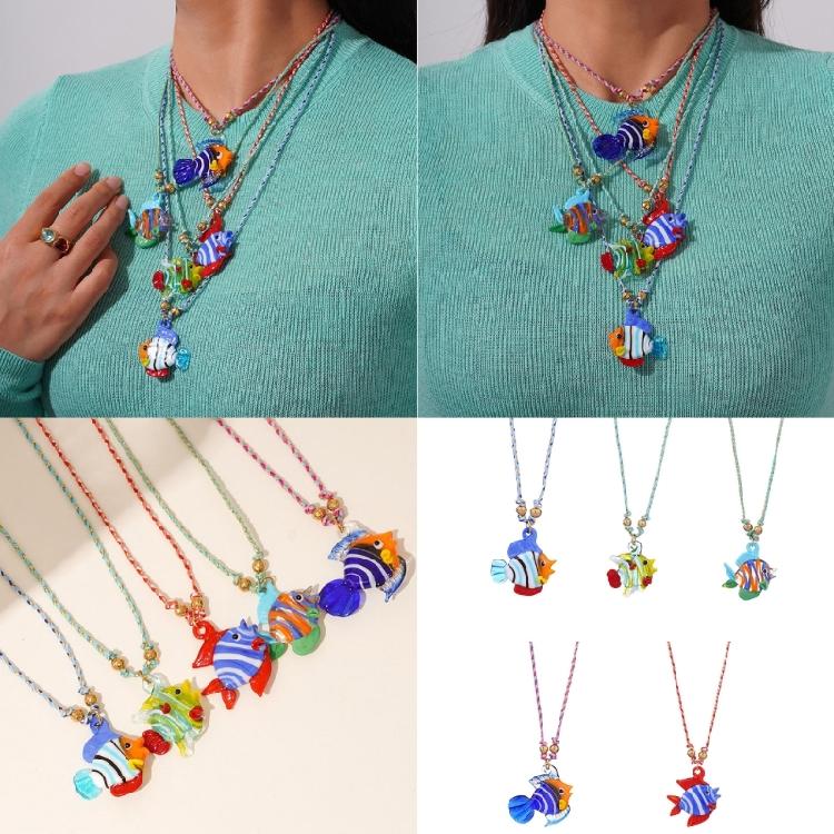 Multifuntional Glass Fish Necklace Adjustable Chain Necklace Elegant Pendant Necklace Suitable for Fashion Lover Present