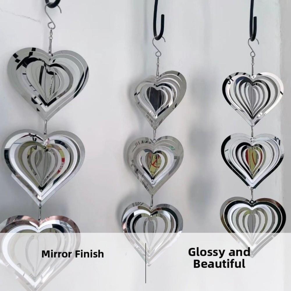 Double-Sided 3D Metal Heart Reflective Surface Love Spinner New Heart Wind Chime Garden Hanging