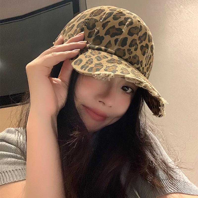 American Retro Leopard Print Embroidered Baseball Cap With Curved Brim For Women Sunshade