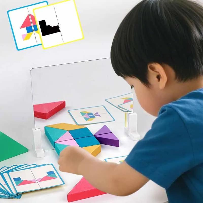 Kid Tangram 3D Mirror Imaging Puzzle Montessori Space Geometric Logical Thinking Trainting Shape Matching Parish Learn Resources