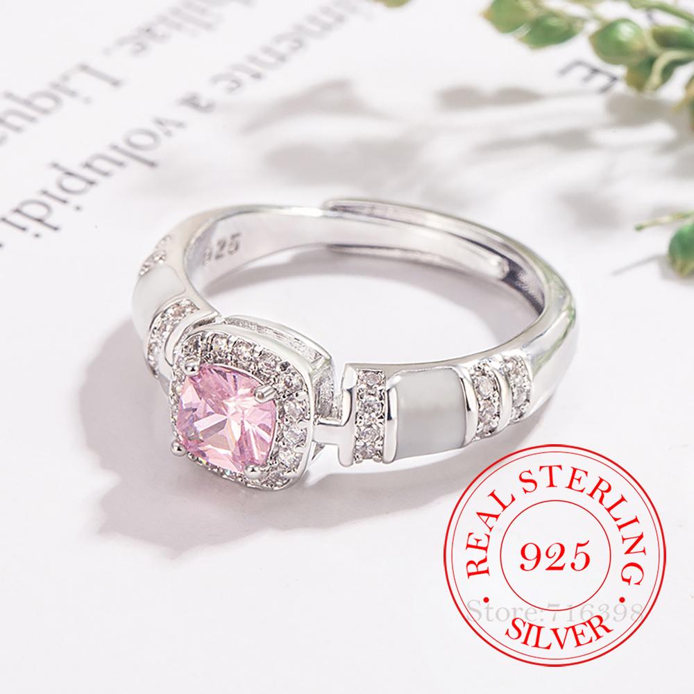 925 Sterling Silver Square Pink Stone Cz Ring for Women Men Fashion Wedding Engagement Party Gift Charm Jewelry