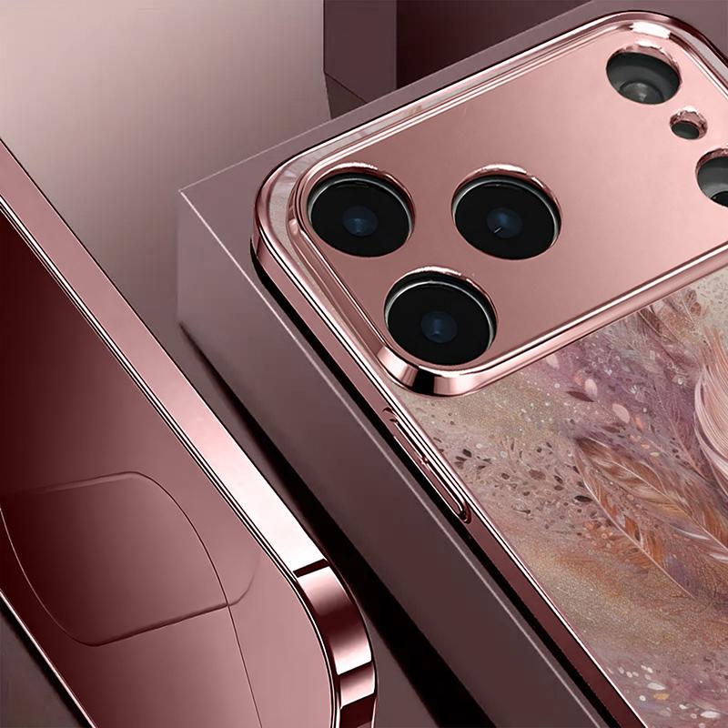 Luxus Blumenmuster Rosa Metallisch Gehärtetes Glas Handyhülle Für iPhone 11 12 13 14 15 16 17 Pro Max 15 Plus 17 Air 16E Hülle