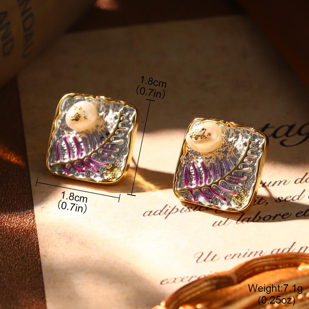 French court style natural pearl oil painting series niche high-end earrings retro new love geometric earrings women