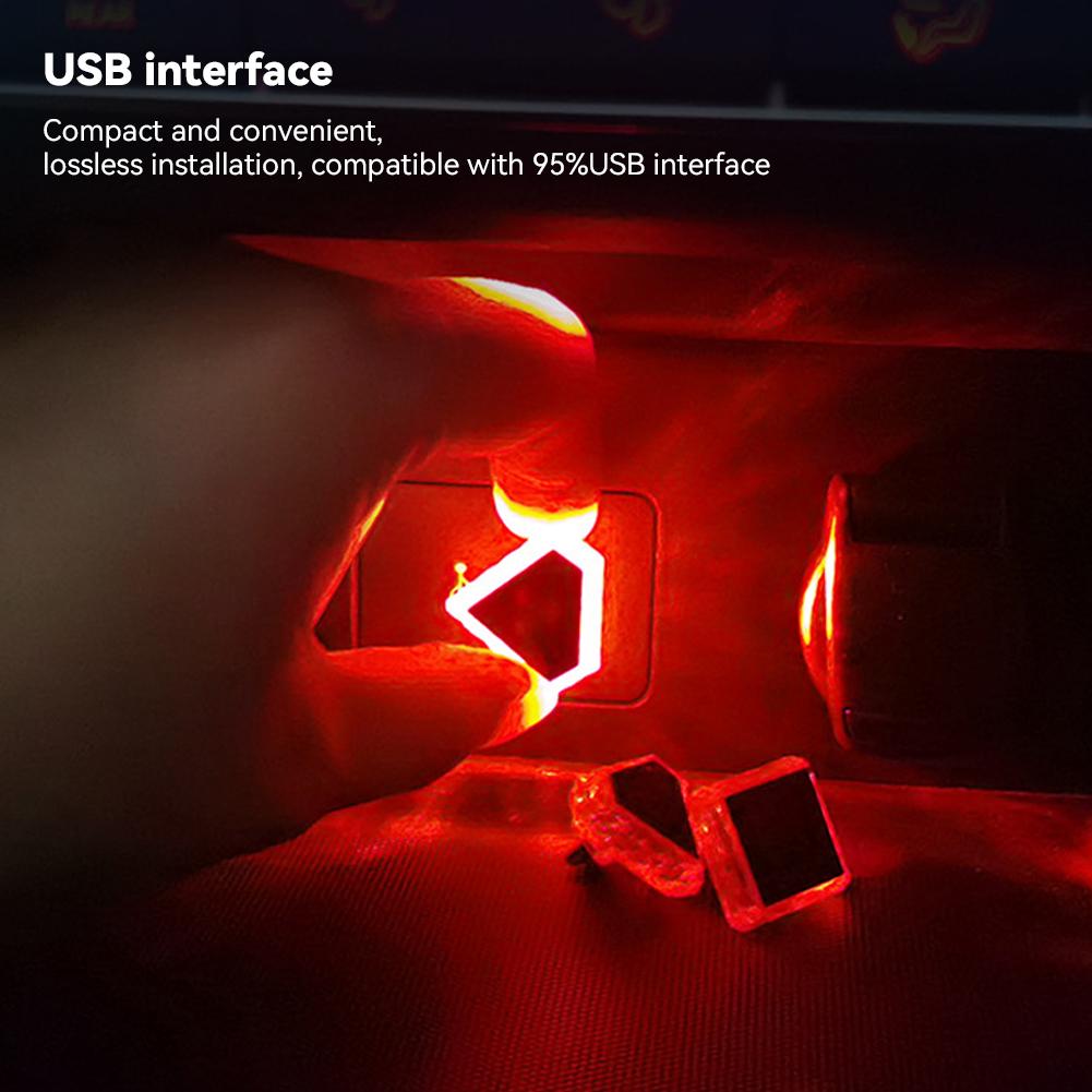 Car Interior USB Ambient Atmosphere Light LED Decorative Signal Lights Auto Reading Lamp Decorations Diamond Triangle
