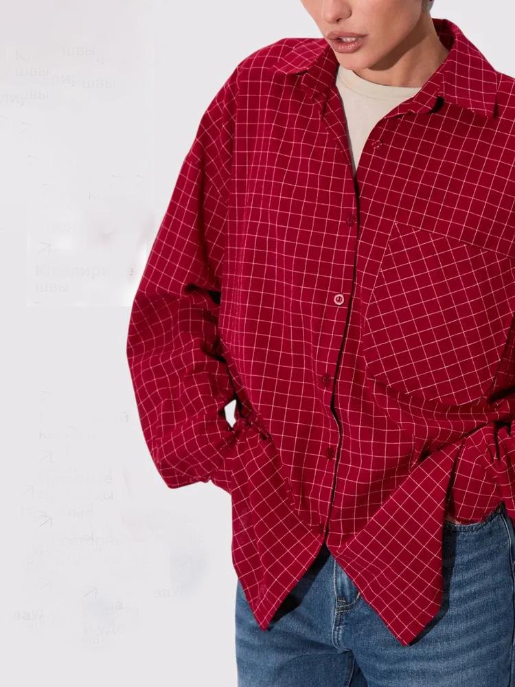 2026 New Women's Plaid Long-Sleeve Loose Fit Plus Size Shirt - Casual & Work Style