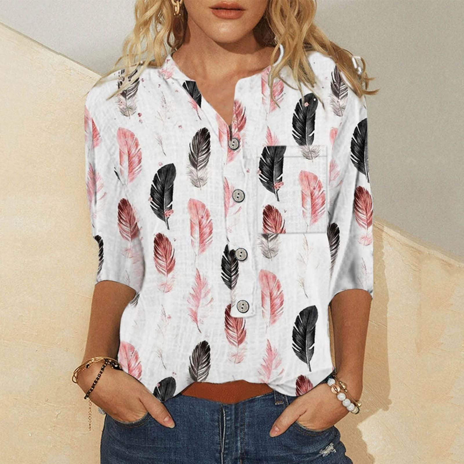 

Женская повседневная модная хлопково-льняная женская рубашка с короткими рукавами и принтом, топ S розовый