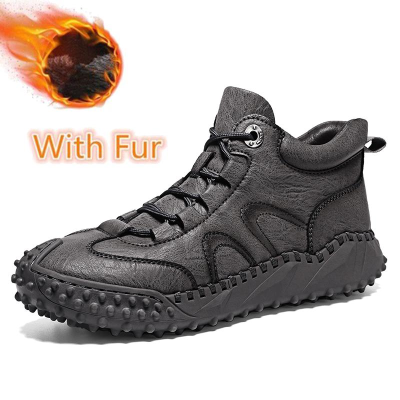 Handmade Vintage Lace-Up Motorcycle Boots New Leather Mens Ankle Boots High Top Casual Shoes Leisure Walk Male Treking Footwear