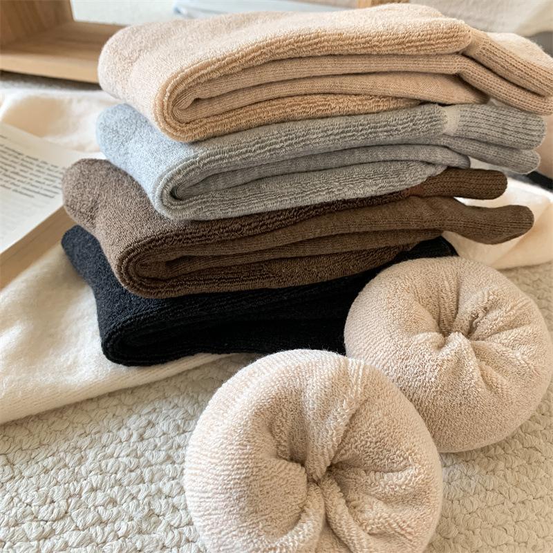 Women's Autumn and Winter Thick Warm Hair Ring New Solid Color All Purpose Cotton Boneless Socks