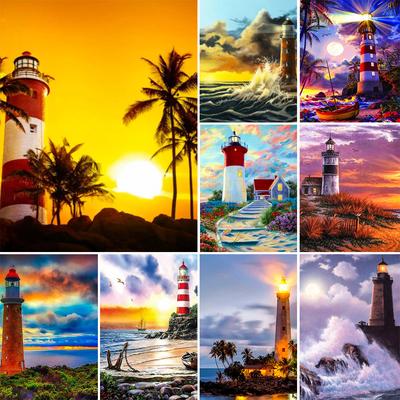 DIY 5D Leuchtturm Landschaft Diamant Malerei Strass Bild voller Runde voller Diamant Stickerei Geschenk Mosaik Dekoration Kit