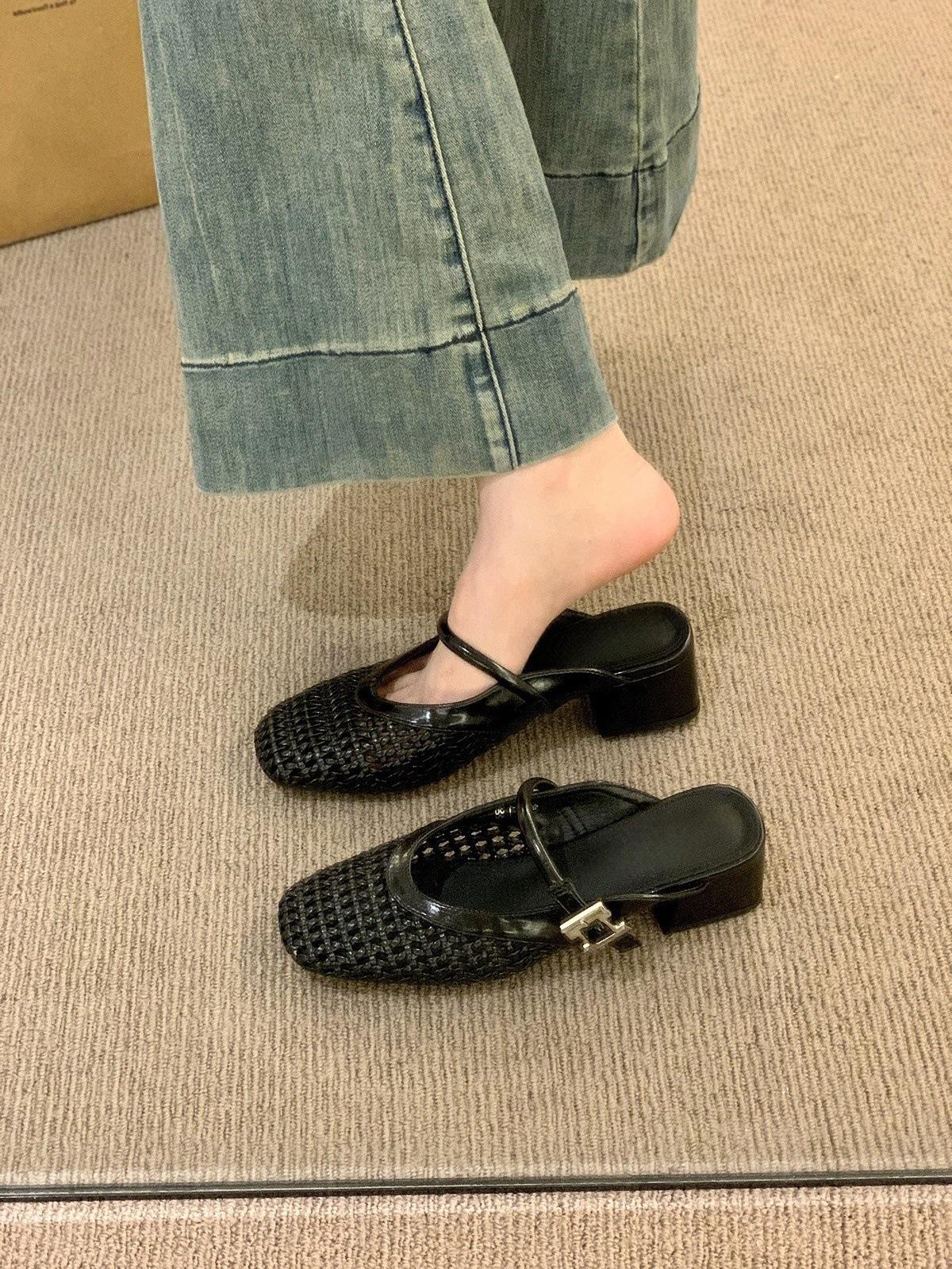 

Coarse heel silver mesh hollow bag head half slippers women s shoes wear 2025 summer Mary Jane sandals single shoes 40