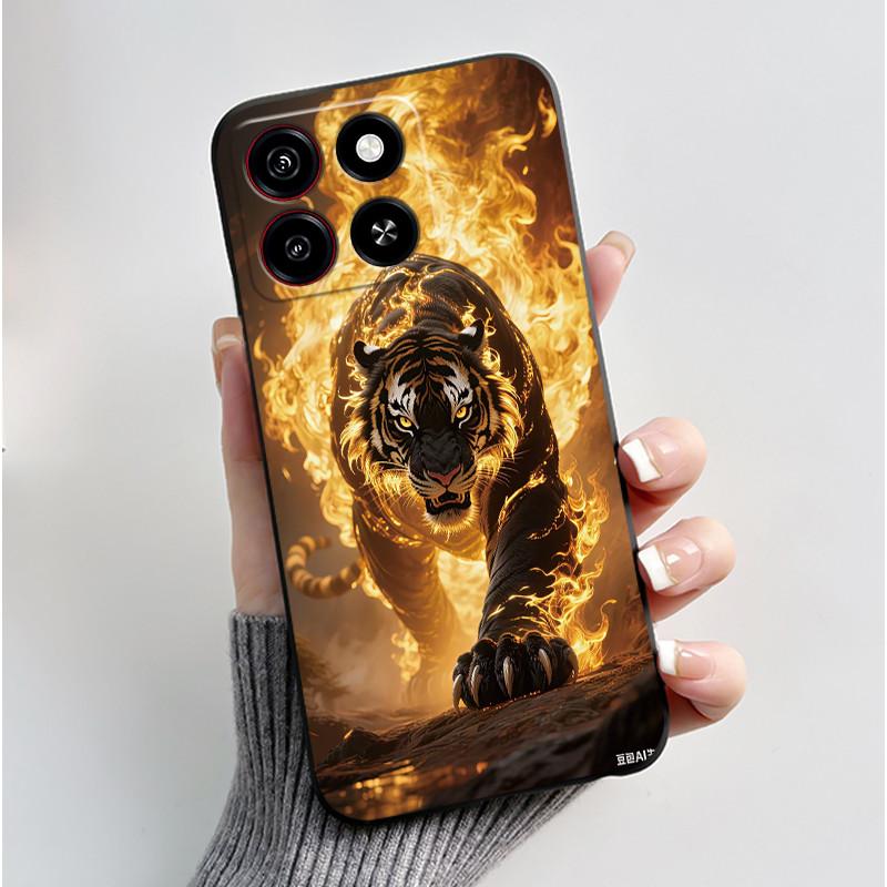 For ZTE Blade A35/A55 Jelly Soft Black Cover New Stylish Pattern Penguin Tiger Rabbit Puppy Cat Anti-fall Funda