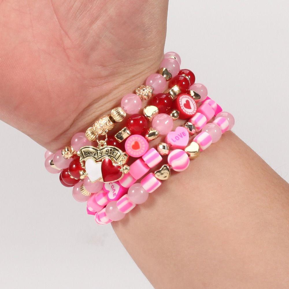 5pcs/set DIY Valentine's Day Beaded Bracelets Bohemian Beaded Bracelet  Wrist Bracelets