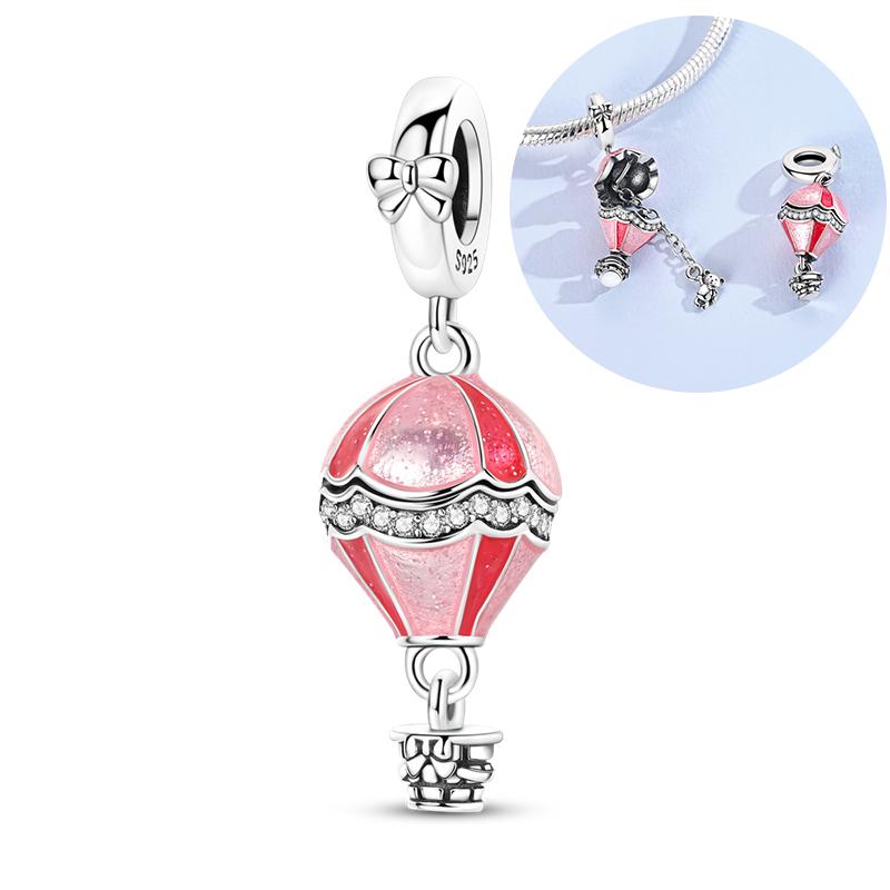 Charms Plata Copper Pink Paper Crane Flower Butterfly Balloon Charm Beads Fit Bracelet Necklace Women'S Diy Jewelry