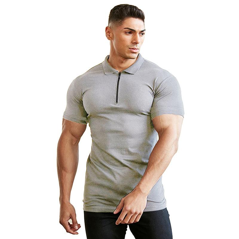 Trendiges Herren Sommer Polohemd mit Reißverschlusskragen und kurzen Ärmeln Herren Revers Einfarbig T-Shirts Mode Herren Tops
