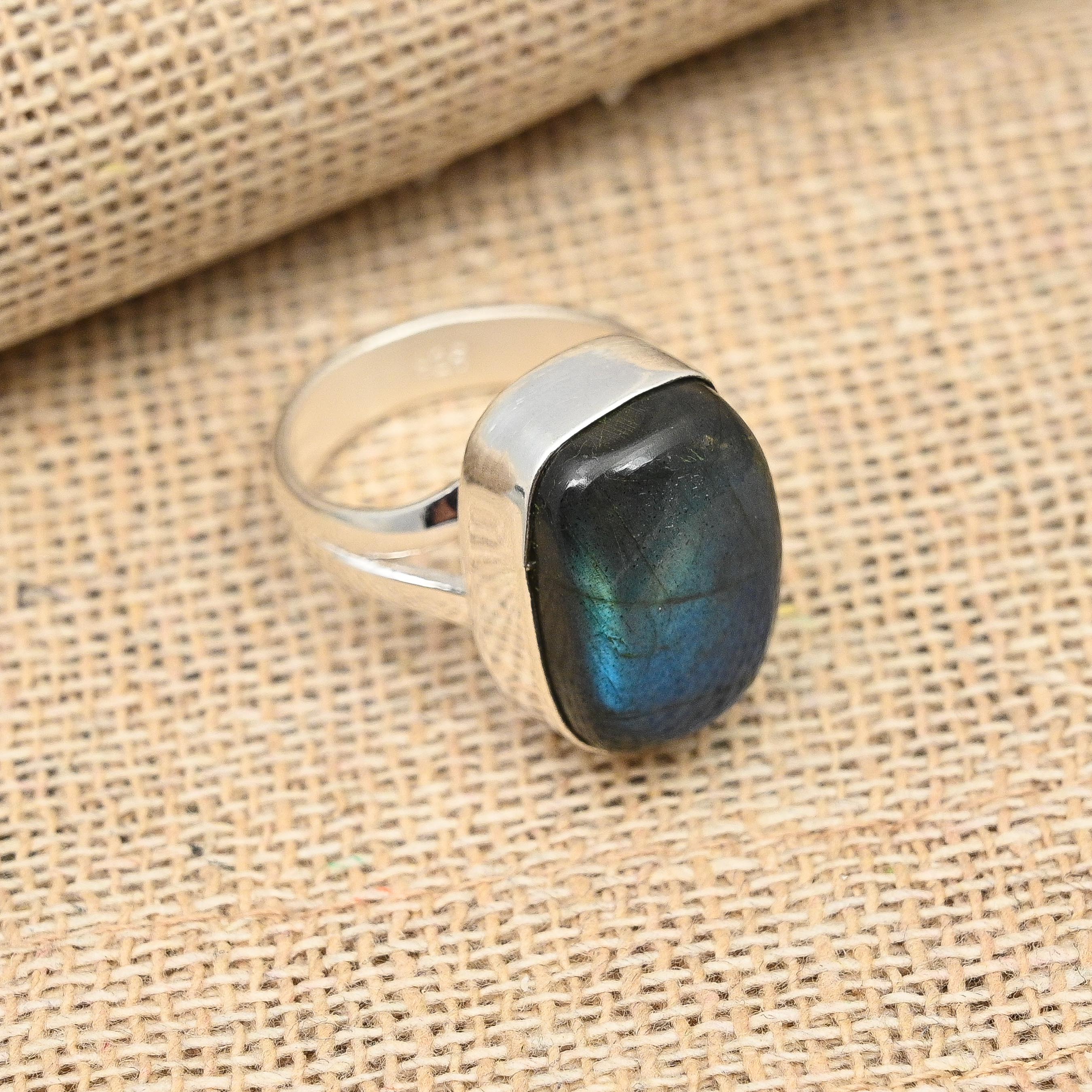 

Свадебное ювелирное кольцо ручной работы из стерлингового серебра 925 пробы с лабрадоритом 9