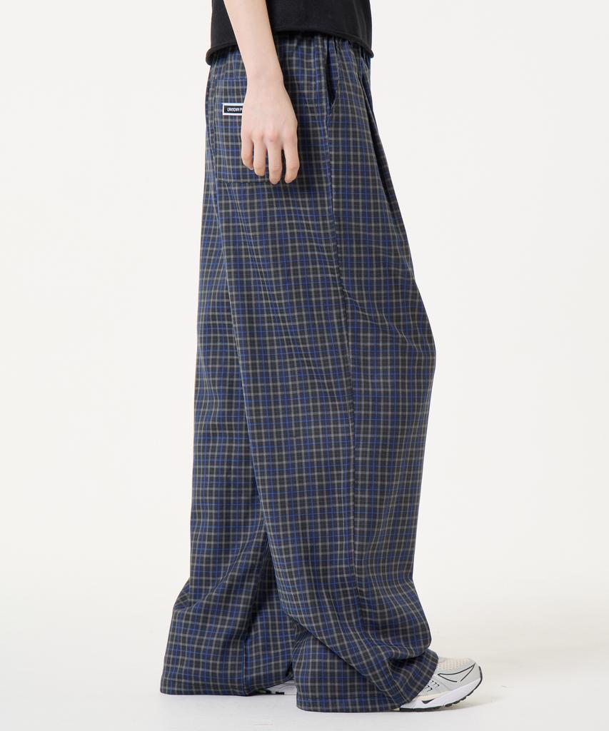 UNKNOWN PLANET Check Elastic Waist Slacks Pants Blue