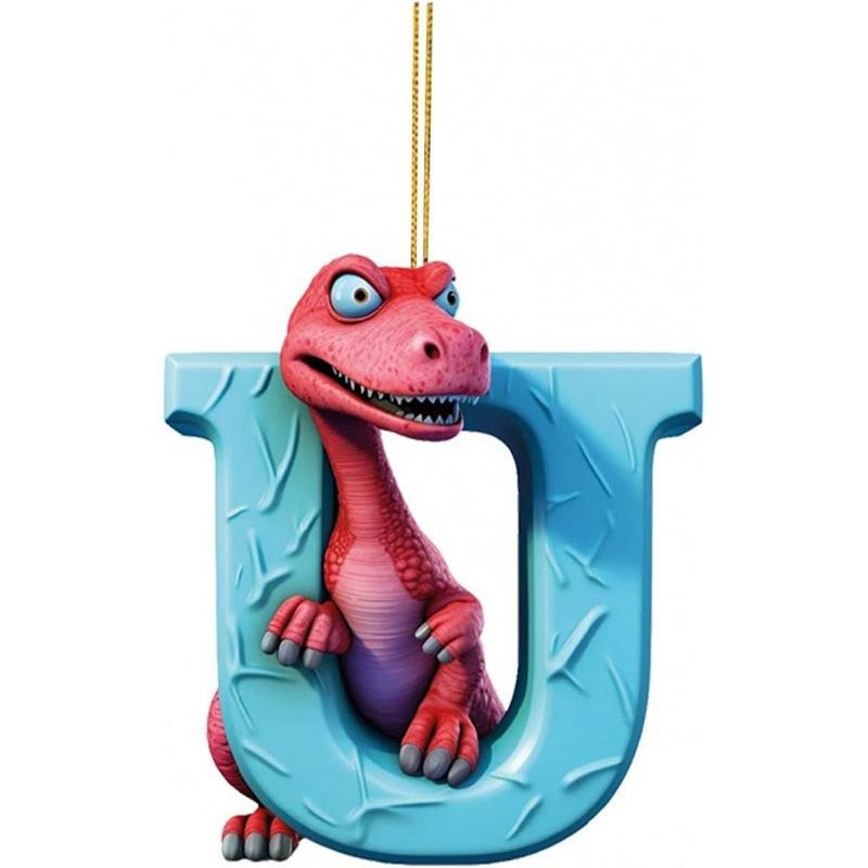 1ks vánoční dinosauří ozdoby 26 písmen kreslený přívěsek 2D plochý akrylový materiál dinosauří figurky závěsná vánoční párty dekorace, ideální pro domácnost