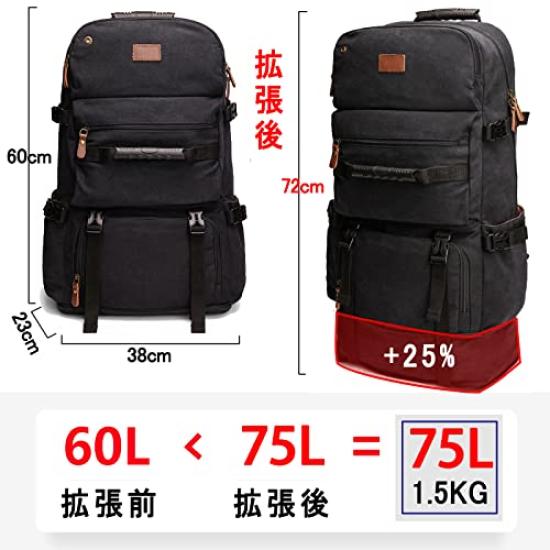 [shrradoo] Hiking Backpack 75L Large Capacity Canvas Backpack Lightweight Waterproof Hiking Camping Outdoor Bag Disaster Preparedness Travel (Canvas