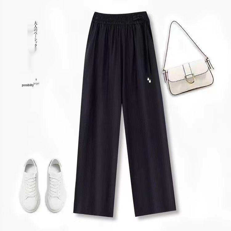 

Summer Cotton & Linen High-Waisted Pants for Plus-Size Middle-Aged Women 2XL (95-110 jin) чорний