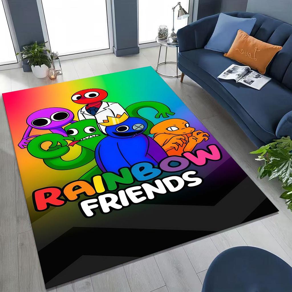 Spiel 3D R-Rainbow F-Friends Cartoon Kunst Teppich für Schlafzimmer Wohnzimmer Sofa Zuhause Fußmatte Dekor,Große rutschfeste Kinderspiel-Bodenmatte
