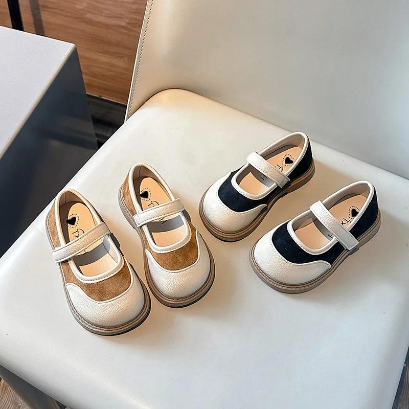 Girls' leather shoes, princess shoes, spring 2024 black soft soled girls' single shoes, children's small leather shoes