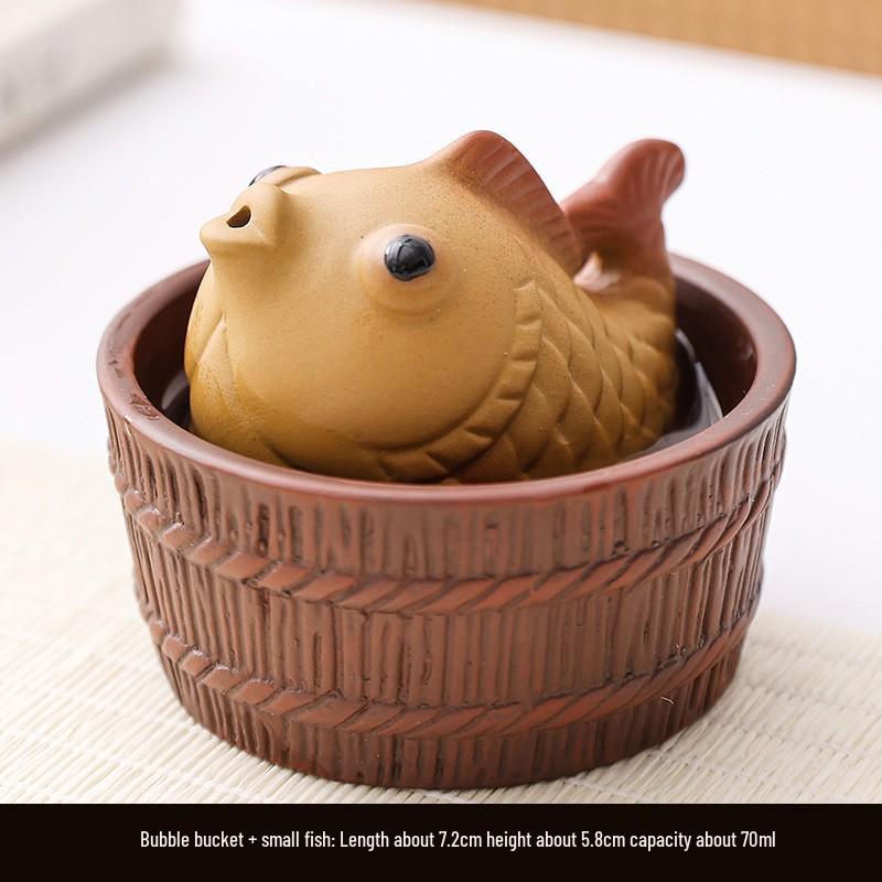 Zisha Zodiac Pig Tea Pet: Handmade Tea Tray Set with Cartoon Cute Fish Design