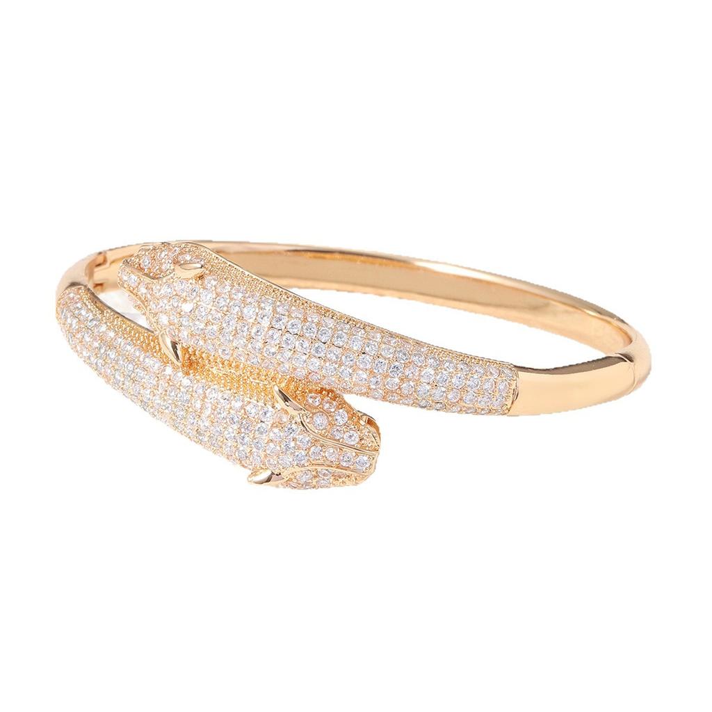 Zirconia Double-headed Leopard Bracelet Light Luxury High-end Open Bracelet European and American