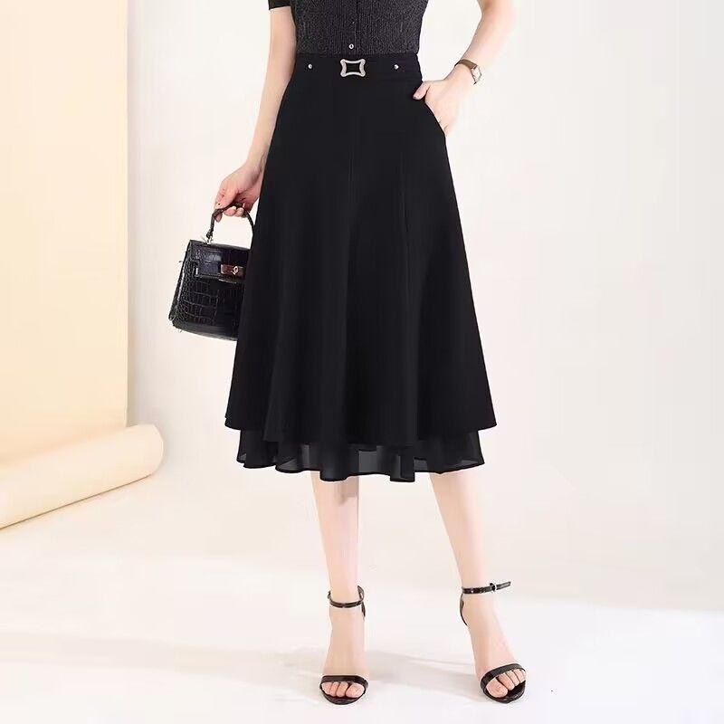 Chiffon Large-size Skirt 2025 New Draped Summer Mid-length Temperament Large A-line Skirt
