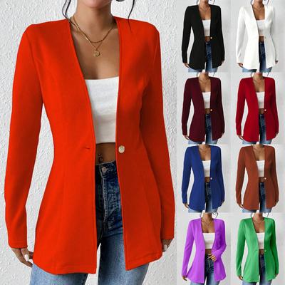 Women Autumn Thin Lightweight Blazers Coats V-neck Single Button Long Sleeve Blazer Jackets