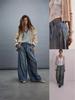 Trendige Damen Jeans mit weitem Bein, gewaschen und distressed: Lockere Hose mit geradem Bein im europäischen und amerikanischen Stil