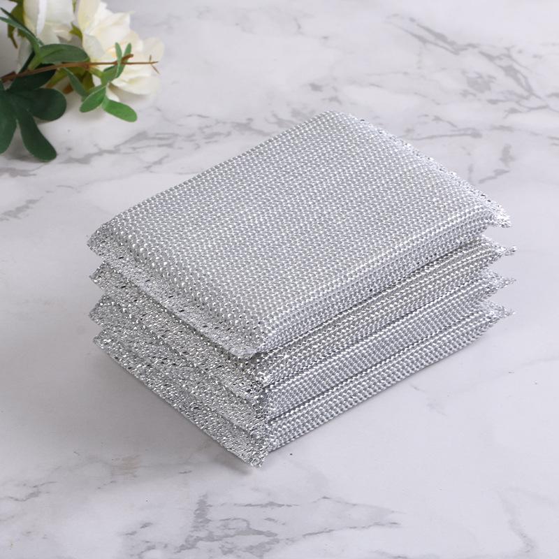 4-Piece Kitchenware Cleaning Set: Silver Dishwashing Brush, Pot & Bowl Brush, White Cleaning Cloth