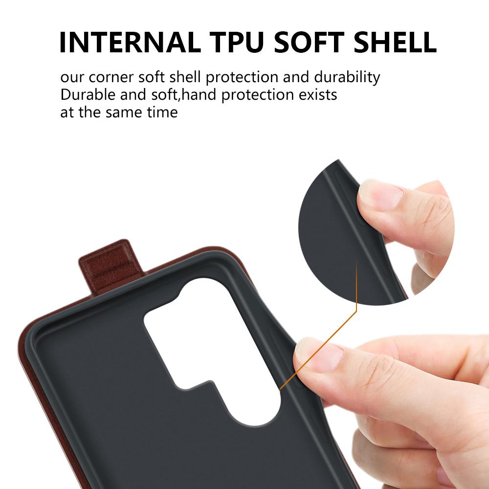 Etui na Samsunga Galaxy S25 Ultra z przegródkami na karty, skórzane etui na telefon z klapką pionową