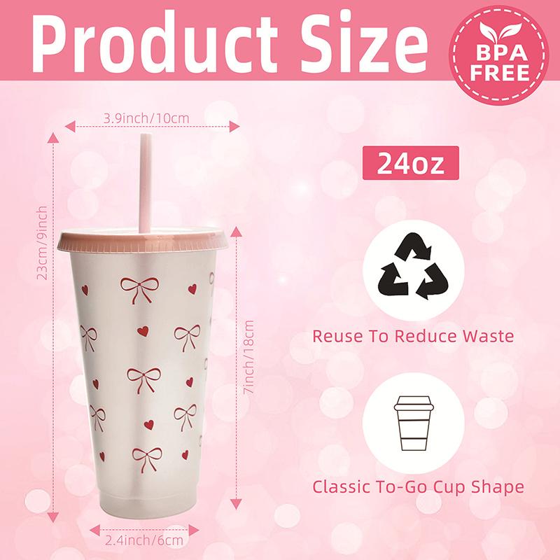 ZZ Water Bottle Aesthetic Tumbler For Ice Coffee Juice Tea Cute Bowknot Plastic Cups With Straw Lid Portable Drinking Bottle