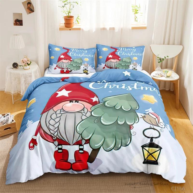 3Pc Duvet Cover Cute Cartoon Dwarf Christmas Series Bedding Set For Kids And Adults Single Double Queen 220X240 Room Decor Gift