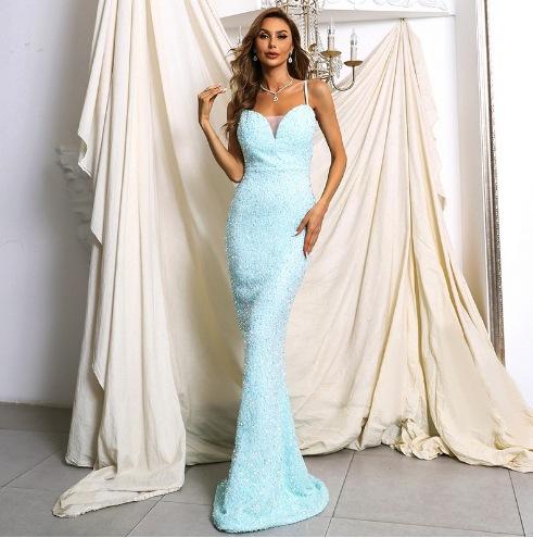2026 spring new European and American independent station host party suspender fishtail sequin dress INS S