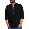 Spring Autumn Casual Men's Loose Shirt Standing Collar Cotton Hemp Long Sleeve Shirts