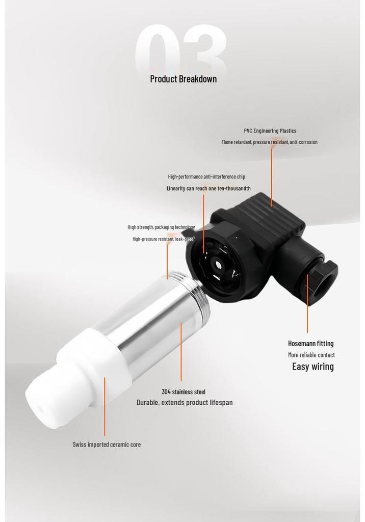 PTFE Corrosion-Resistant Pressure Sensor 4-20mA/RS485 for Water, Vacuum, and Hydraulic Oil