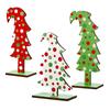 3 Pcs Lime Green Wood Christmas Tree Tabletop Christmas Tree Small Decor Standing With Rectangular Base For Home Tabletop Decor