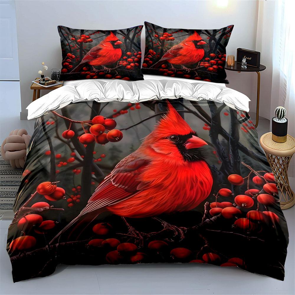 Red Bird Nature Decor 3Pc Multiple Sizes Kid'S And Adults' Bedroom Exquisite 3Pc Bedding Set, Gift
