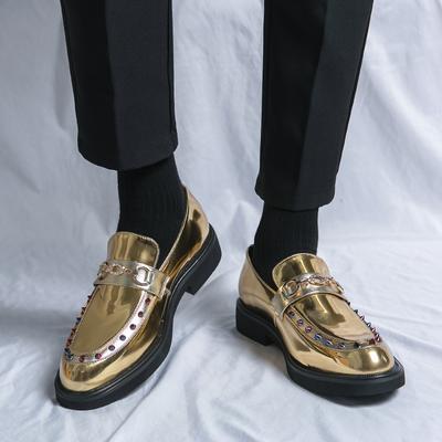 Fashion 2024Men's New Korean Edition Gold Shining Band Diamond Nightclub Party Trend Fashion Shoes Comfortable and Versatile Lefu Shoes