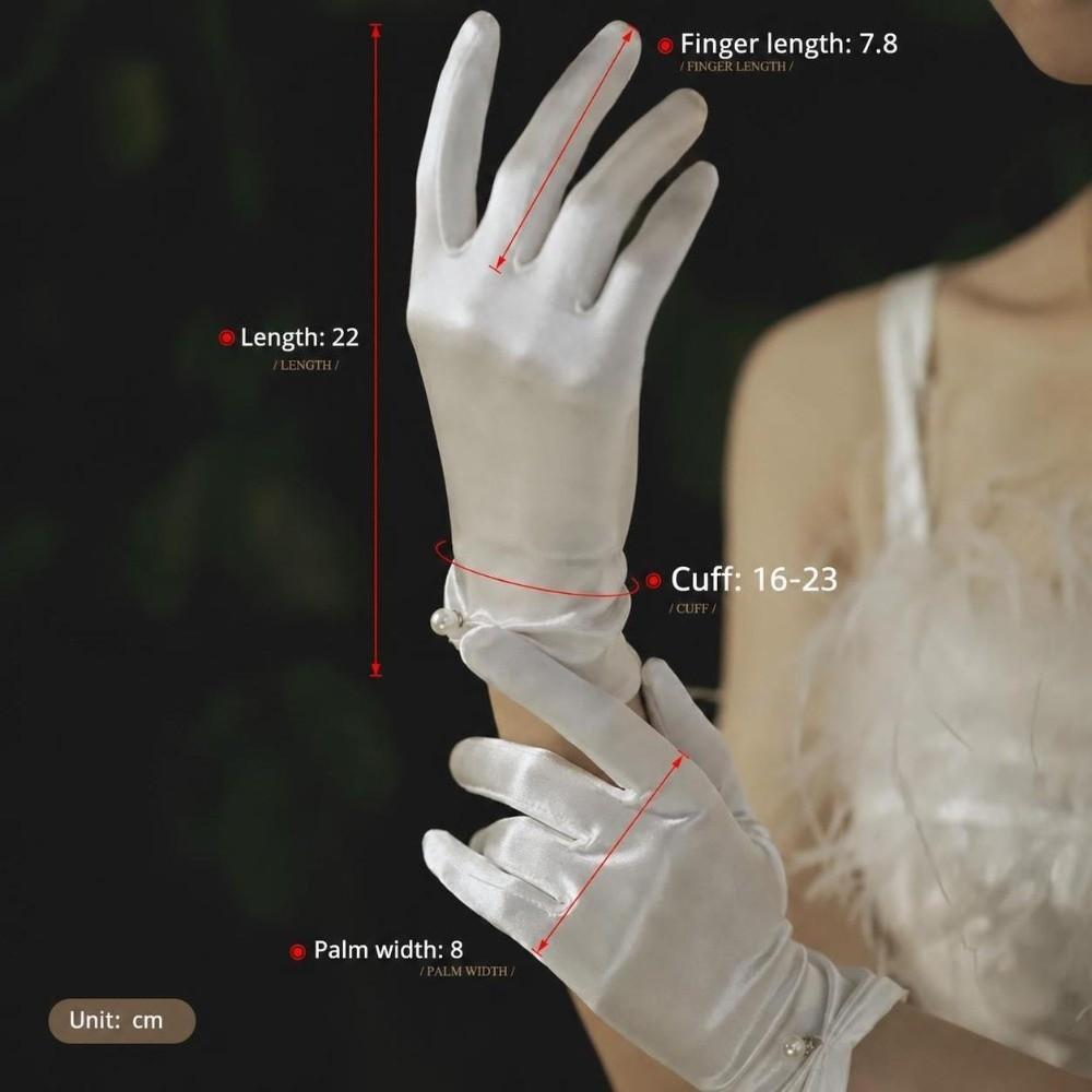 Pearl Decorative White Satin Bridal Gloves Wrist Length Women Silk Gloves Ladies
