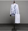 Men's Blue & White Porcelain Zhongshan Suit with Stand-up Collar & Embroidery for Performances