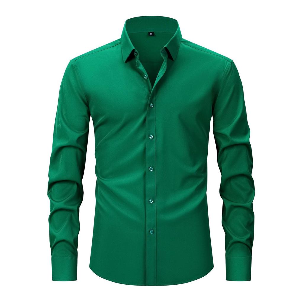 Herren Langarm Slim Fit Hemd mit Knöpfen Uni Schwarz