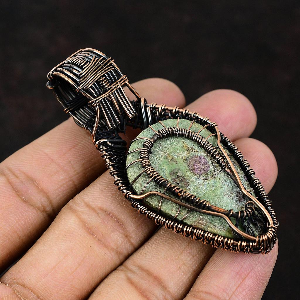 Tree Of Life Ruby Fuchsite Copper Wire Wrapped Pendant Gemstone Wire Jewelry Rainbow Moonstone Jewelry Handmade Pendant Tree of Life Jewelry
