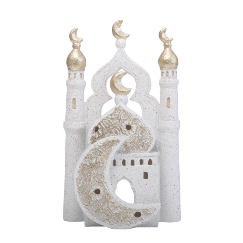 

Ramadans Decorations for Eid Mubarak Home Decorations Golden White Mosque Tower Craft Ornament for Shelf Table Decors