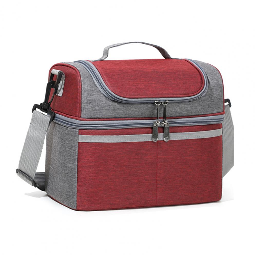 Insulated Lunch Bag Double Deck Lunch Cooler Bag Leakproof Meal Carrier Expandable Lunch Box Reusable Cooler Bag with Pocket